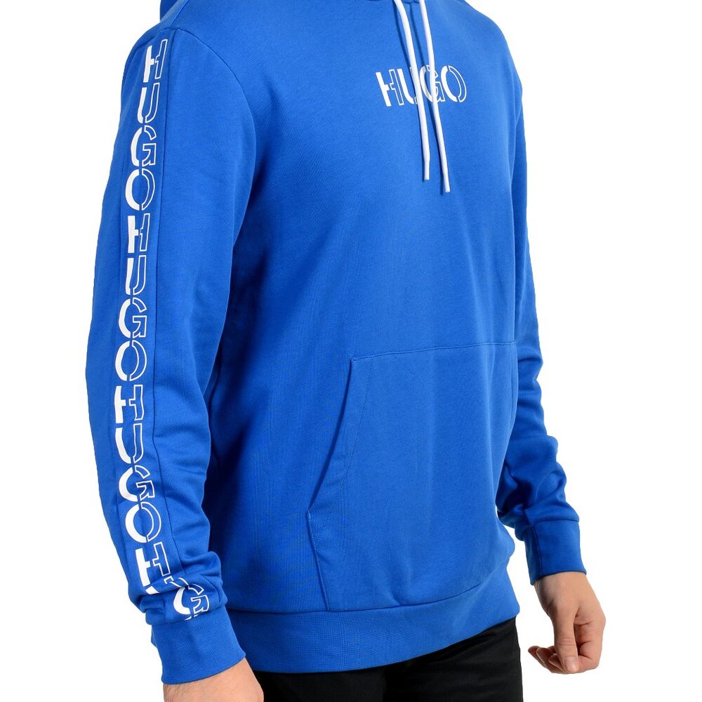 Hugo Boss Men's "Droncos" Blue Logo Hooded Sweatshirt Hoodie US L IT 52 - Picture 2 of 7